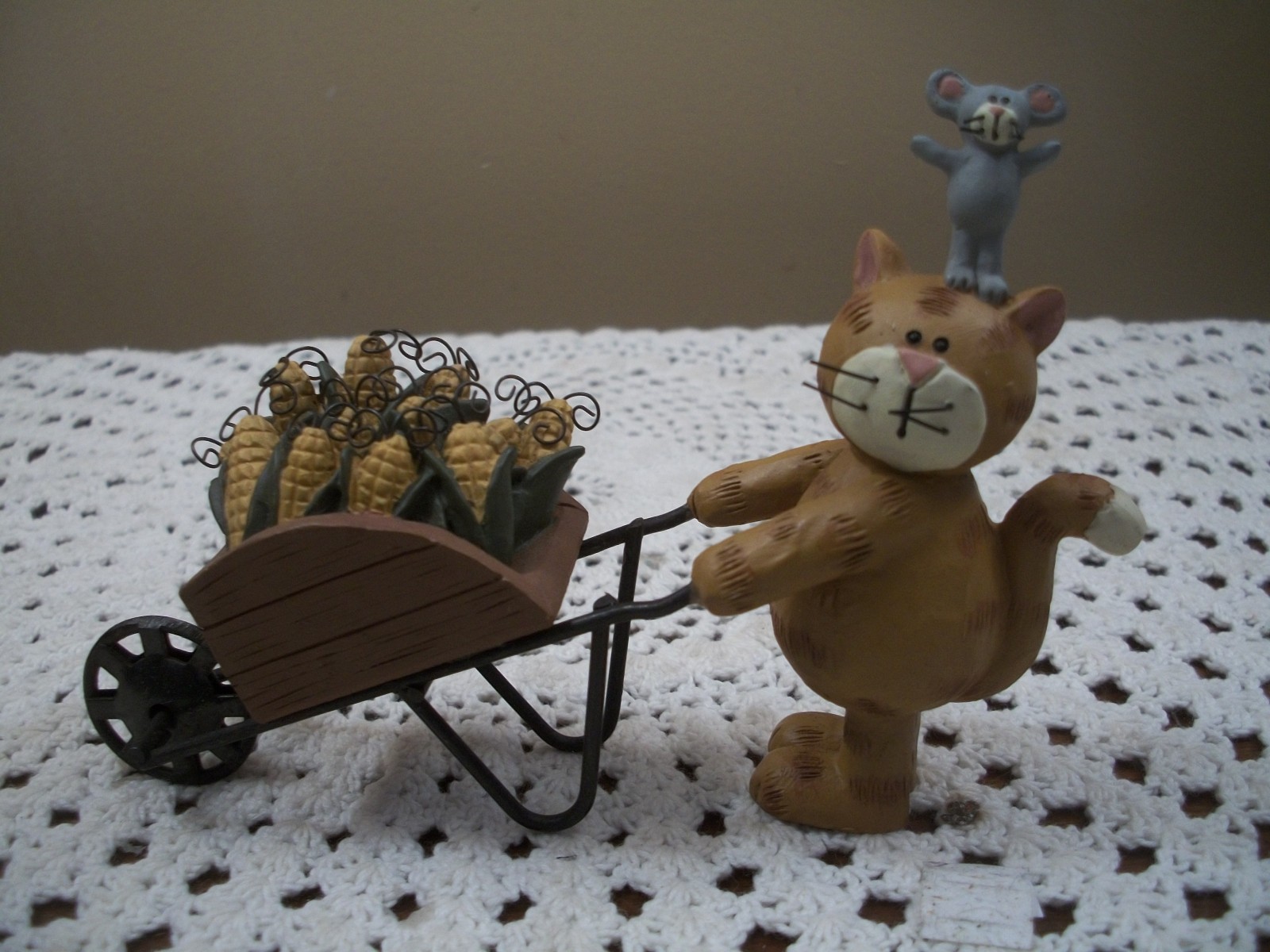 Blossom Bucket Suzi Skoglund Folk Art Sculpture Cat Mouse Wheelbarrow