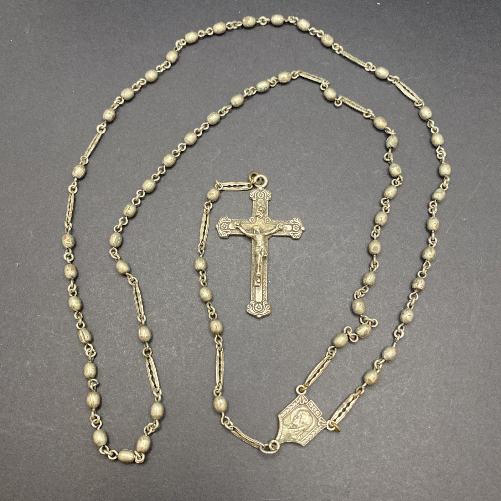 Vintage Or Antique Old Czech Catholic Rosary Silver Tone Prayer Beads Catholic
