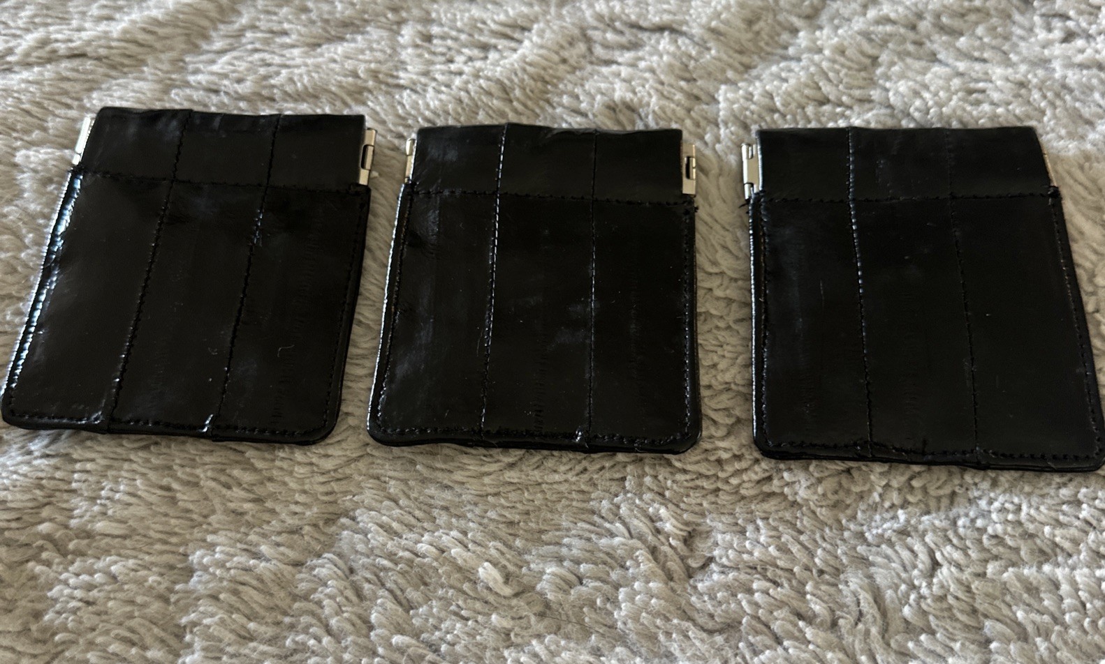 Vintage Genuine Eel Skin Magic Switching Pouch Set (3) - Black Made in Korea 