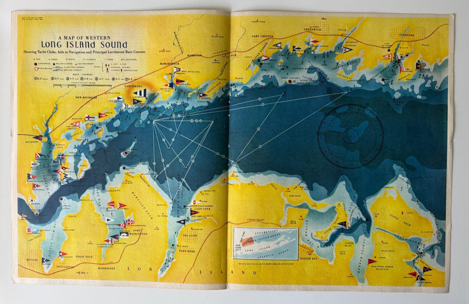 1939 NY Map of the Western Part Long Island Sound Rolf Klep Larchmont Yacht Club