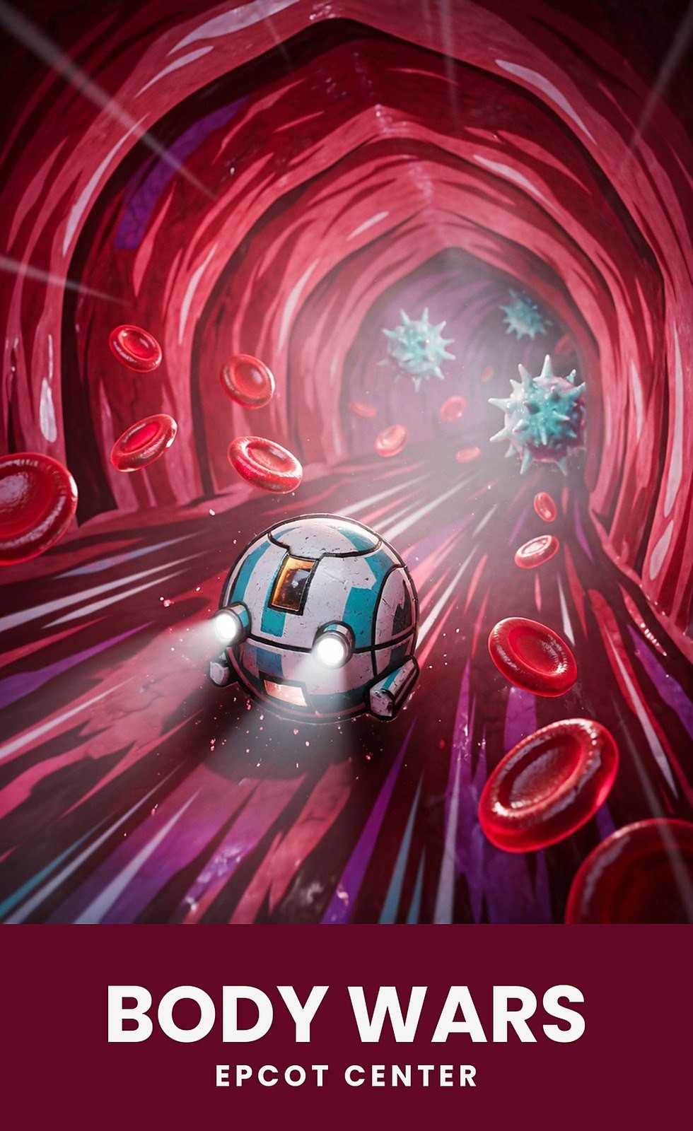 Body Wars Ride Vehicle in Artery Epcot Painterly Probe Pod Disney Poster Print