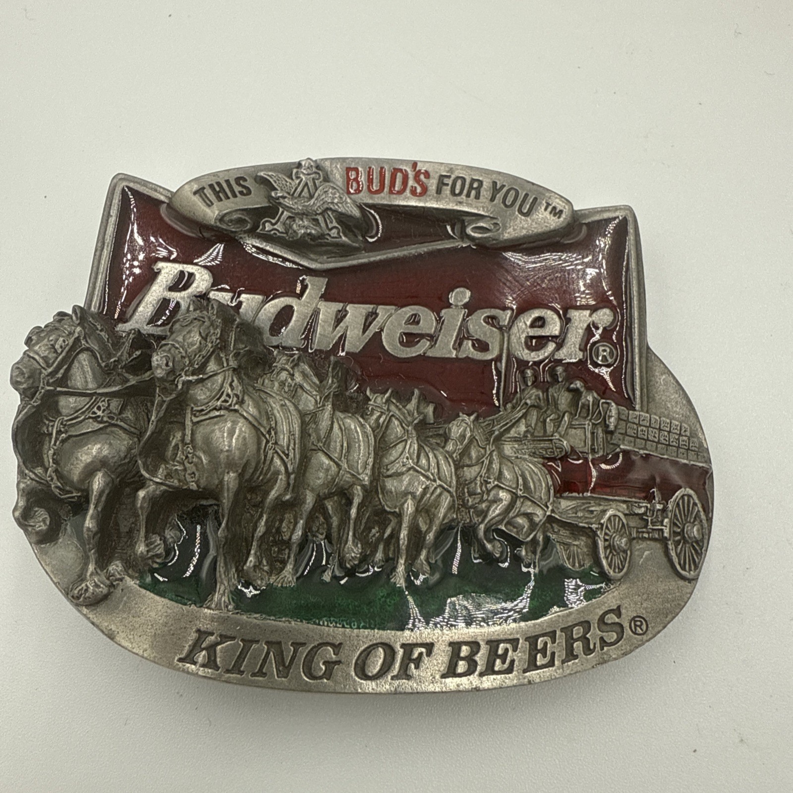1996 Budweiser Belt Buckle Clydesdale This Buds For You Anheuser Busch 