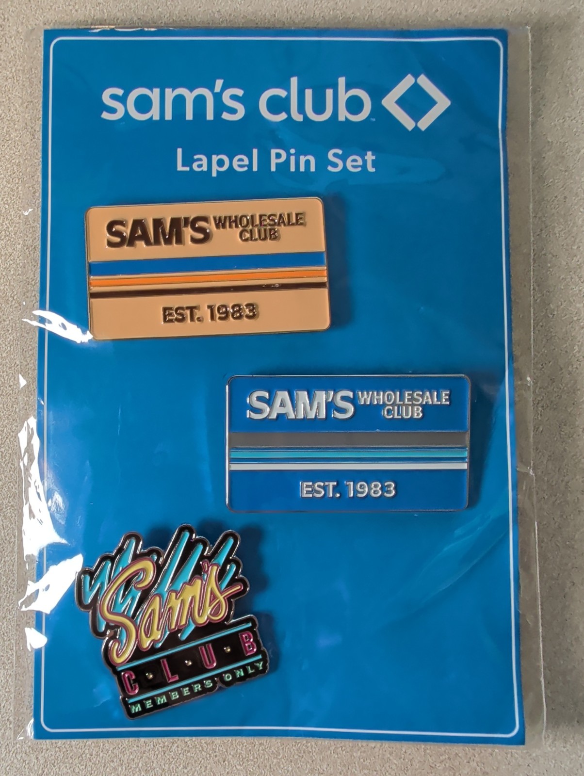 Sam's Club Lapel Pin Set 3 Pins Est. 1983 Wholesale Club Employee New