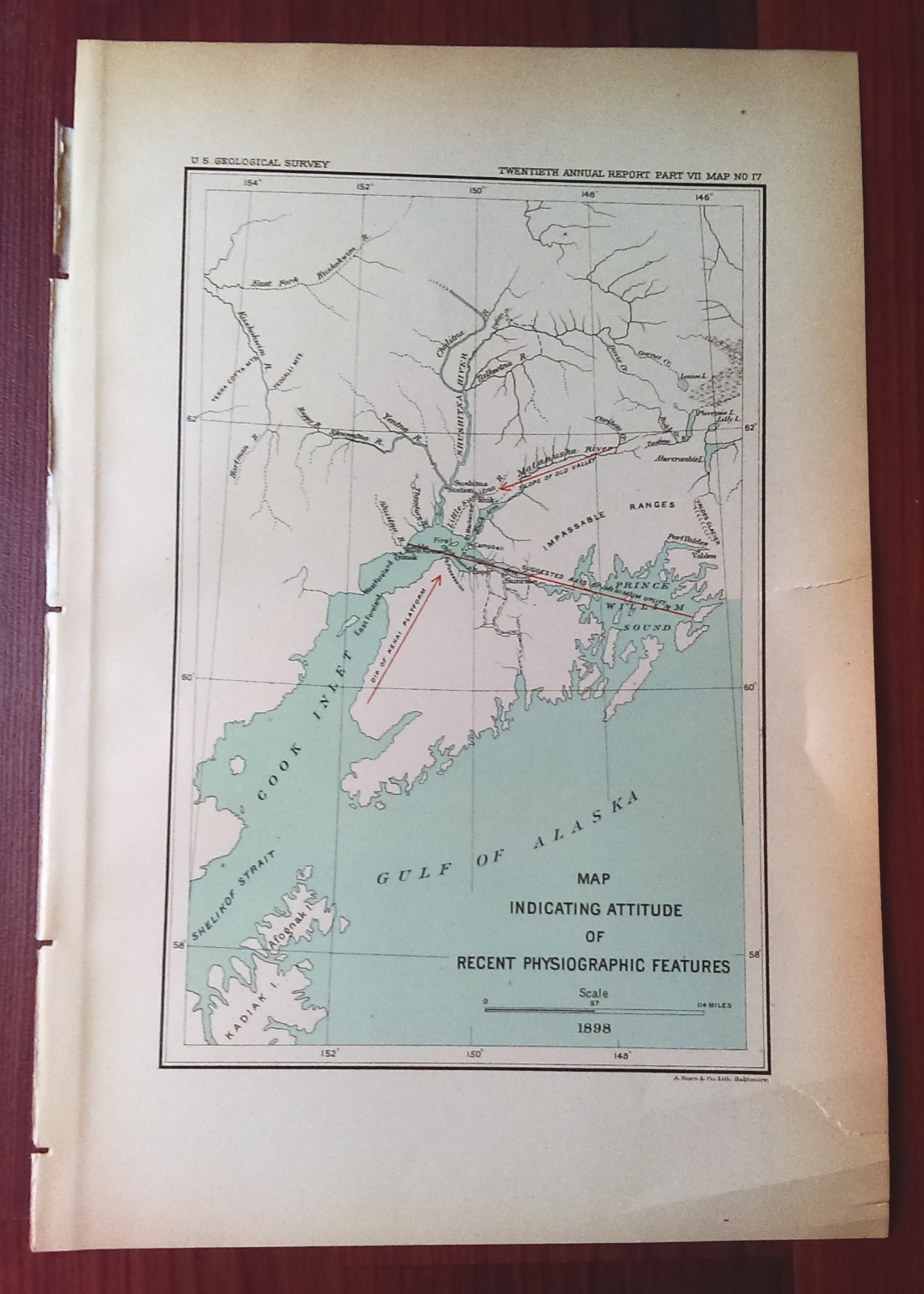 1898 USGS Map Indicating Altitude Recent Physiographic Features Gulf of Alaska