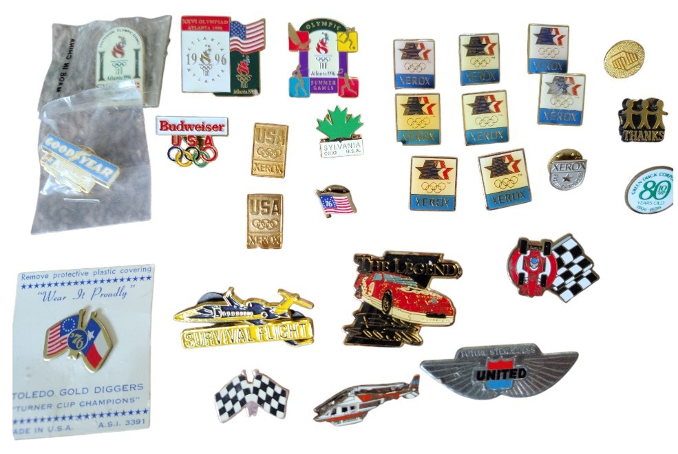29 Vintage Lapel Pin Lot 1996 Atlanta Olympics Xerox IBM Budweiser Corporate