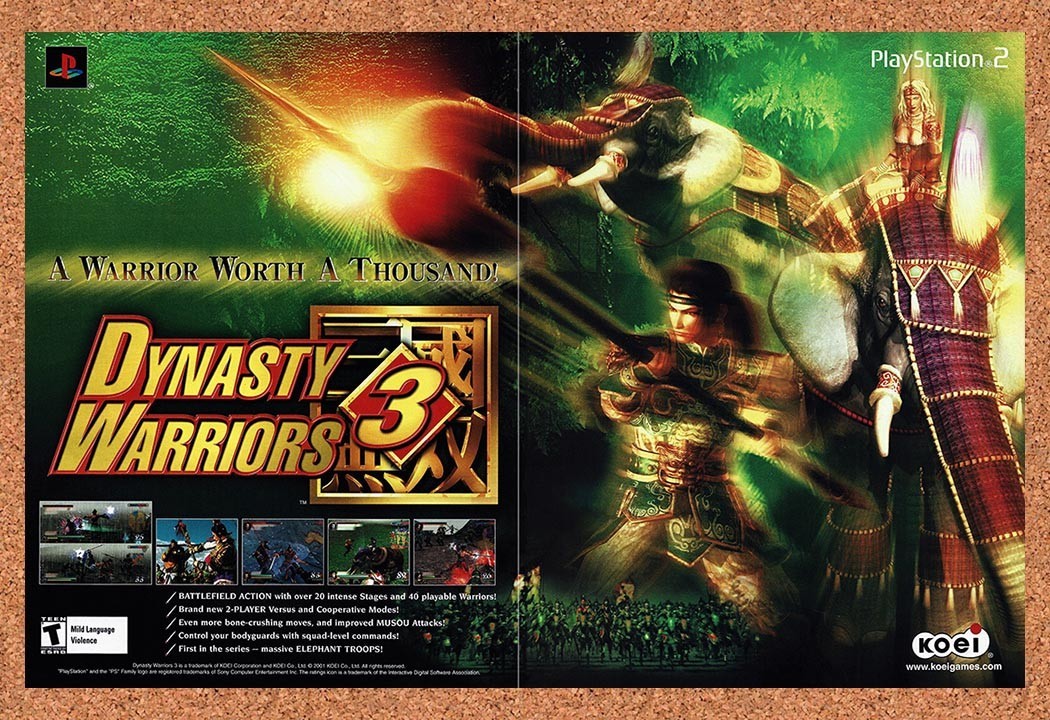 2002 Dynasty Warriors 3 PS2 Original Advertisement / Retro Promo v2
