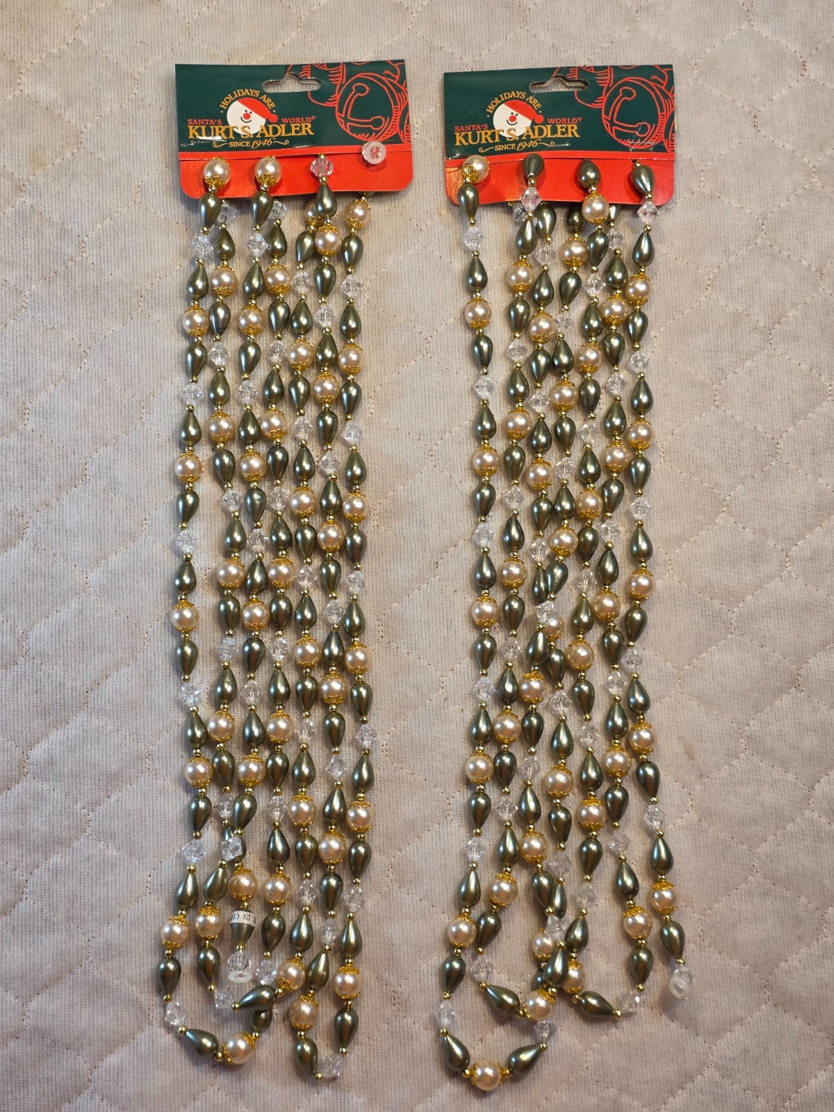 (2) Vintage Kurt S. Adler Santas World Christmas Beaded Garland (18 feet total)