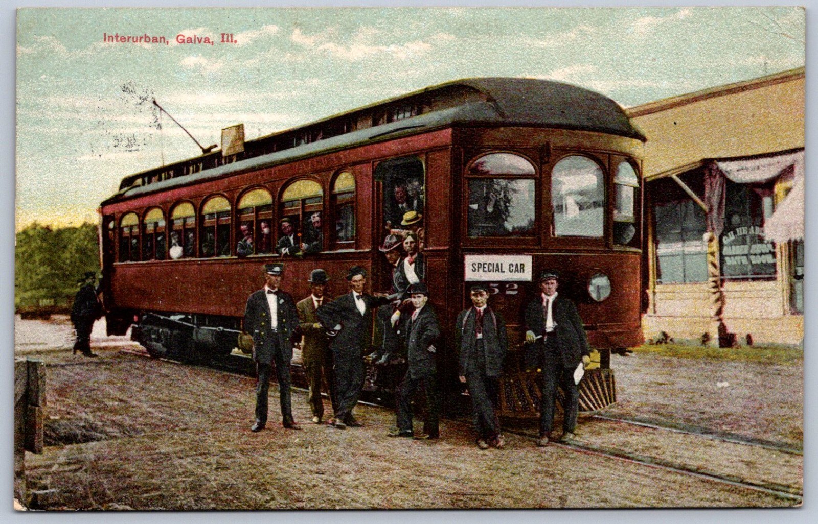 K11/ Galva Illinois Postcard c1910 Interurban Trolley Car Conductors 570