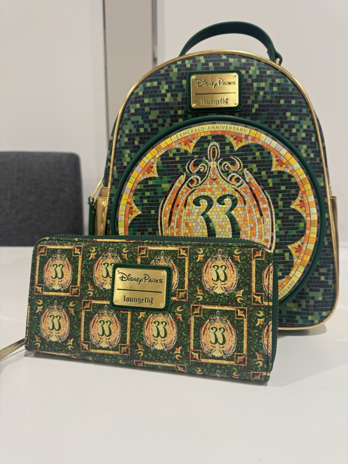 RARE Loungefly Disney Parks Club 33 Emerald Anniversary Mini Backpack & Wallet