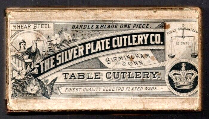 6 Antique Sheer Steel Handle Table Cutlery Knives in Original 1860\'s- 70\'S Box