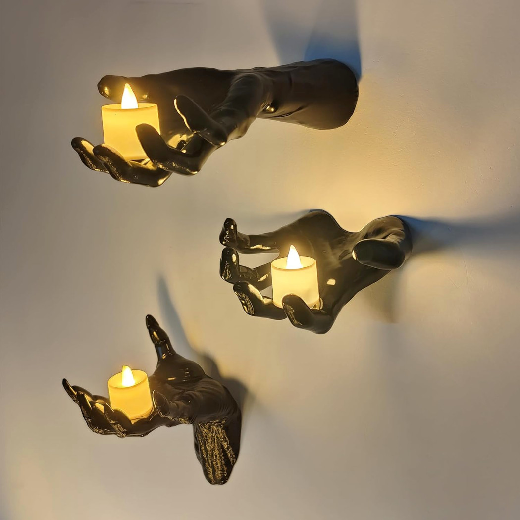 Gothic Hand Wall Candle Holder, Black 3D Sculptural Hand Wall Decor