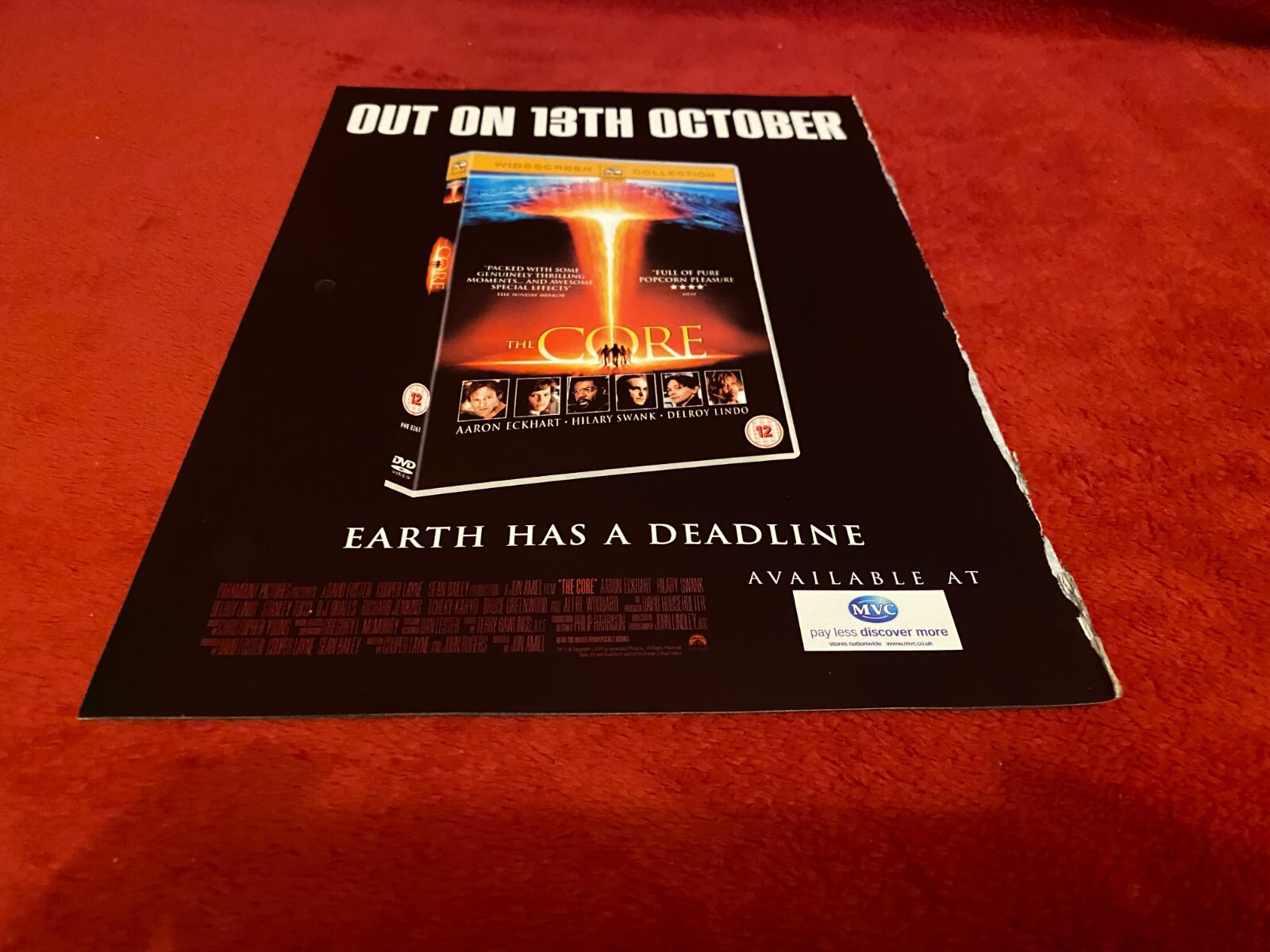 PADA8 ADVERT 11X9 THE CORE MOVIE ON DVD