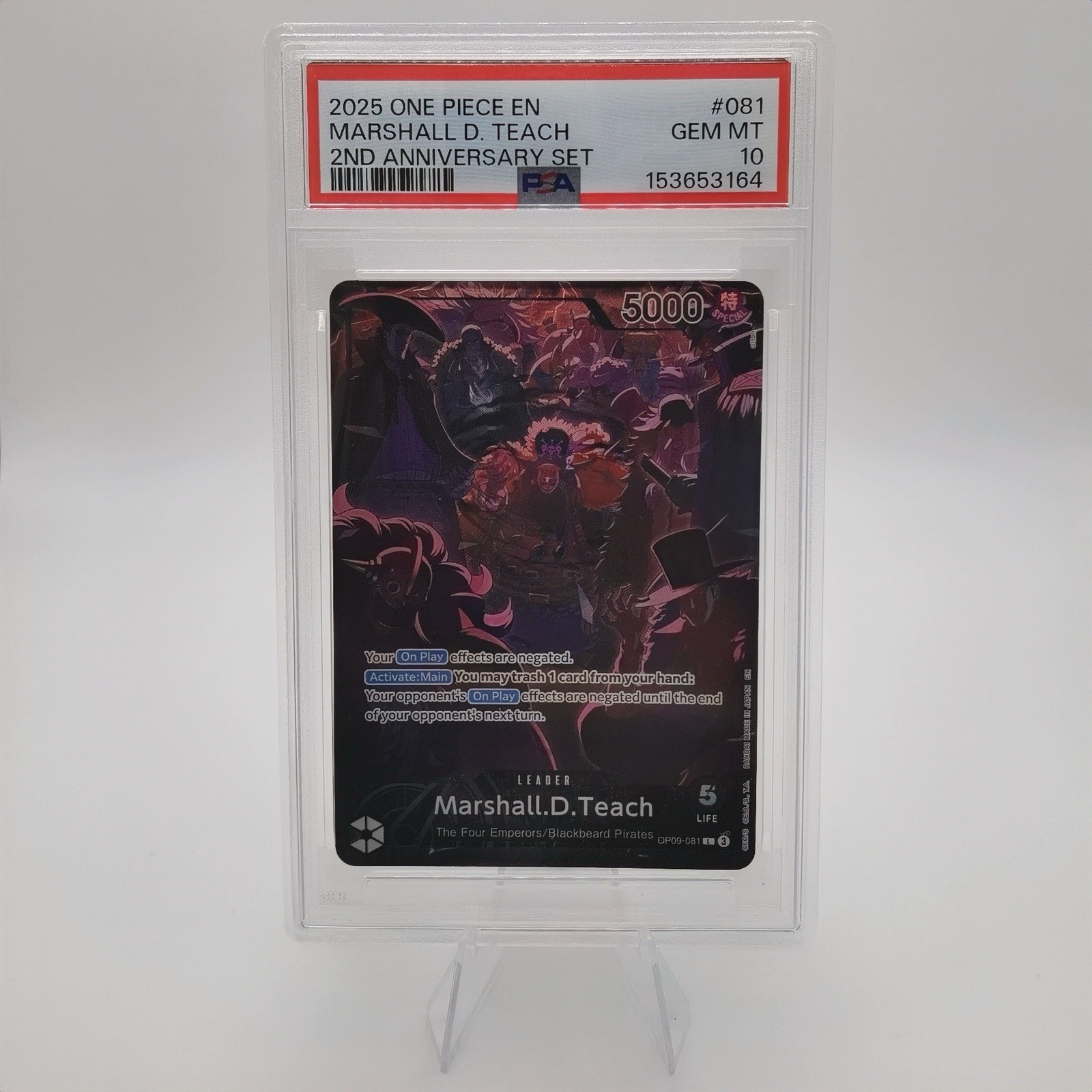 2025 ONE PIECE ENGLISH VERSION 2ND ANNIVERSARY SET #081 MARSHALL D. TEACH PSA 10