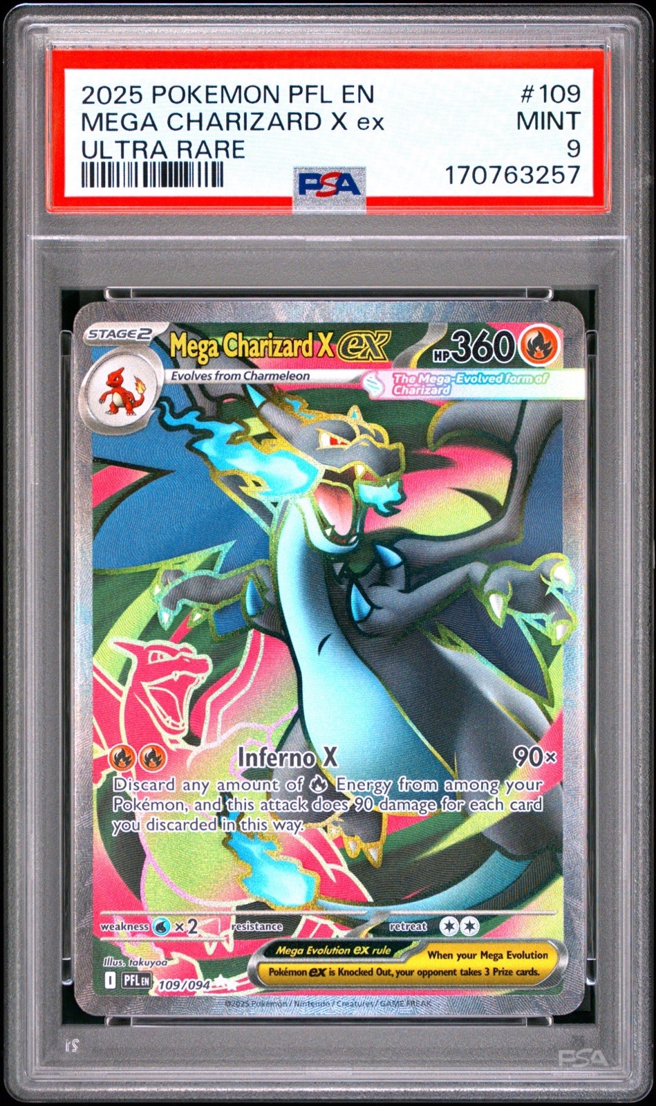 Mega Charizard X ex 109/094 PSA 9 Phantasmal Flames Pokemon TCG
