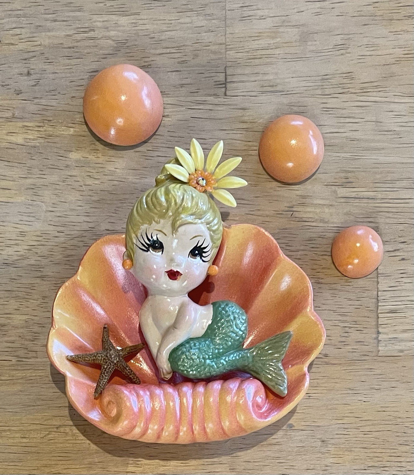 Retro Vntage Bradley Mermaid  On Seashell Wall Plaque