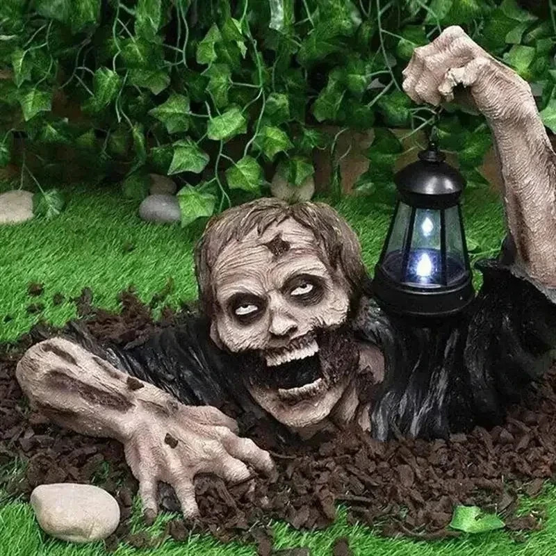 1Pc Halloween Zombie Crawling Horror Decor, Scary Led Lights Zombie Holding Lant