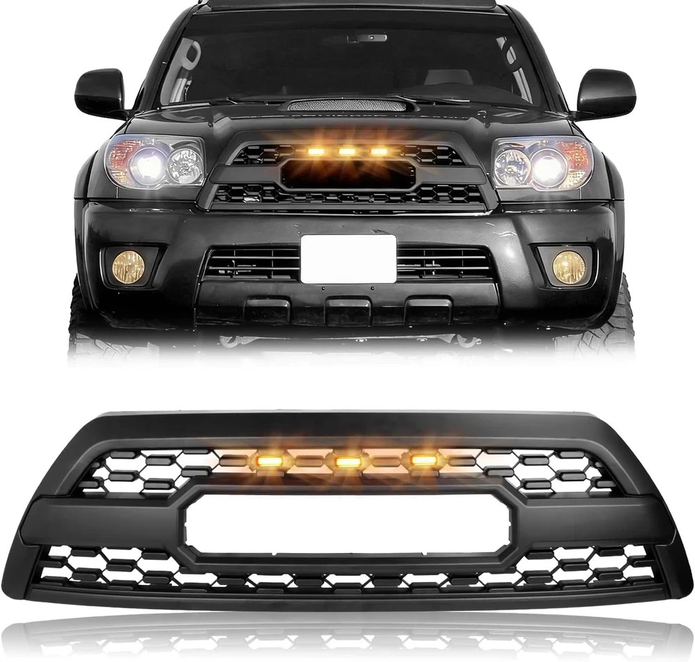 Upgraded Matte Black Front Grille for 2006 2007 2008 2009 4Runner, with 3 Amber