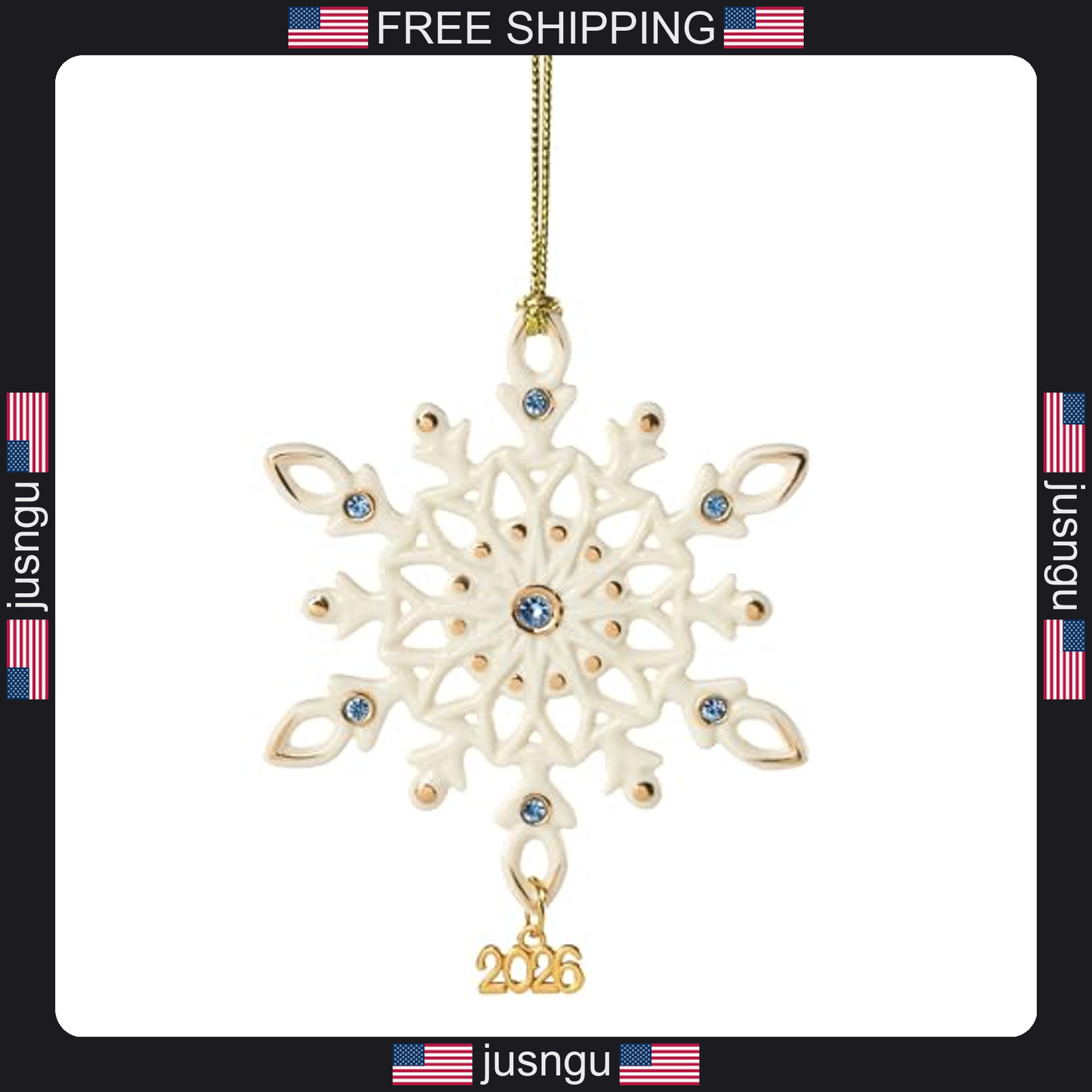 Lenox 2026 Snowflake Ornament Blue Gems Gold Details Dated
