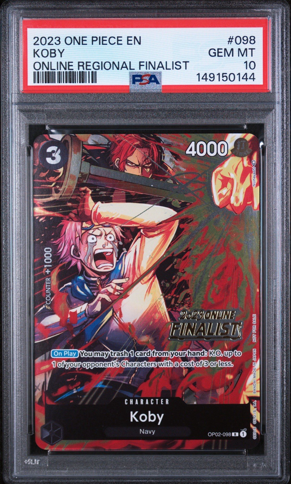 2023 ONE PIECE PROMOS ONLINE REGIONAL FINALIST #098 KOBY PSA 10