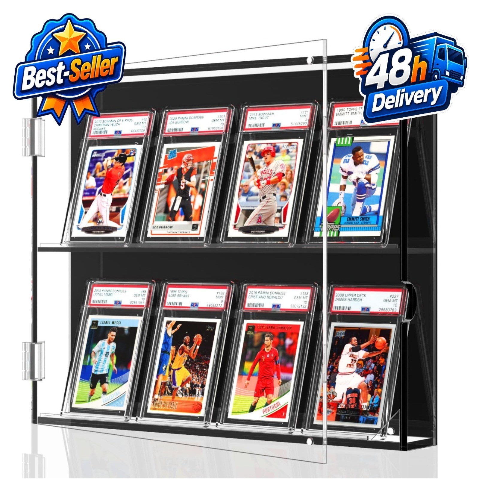 NIUBEE Acrylic Baseball Card Display Case for 8 Graded Cards