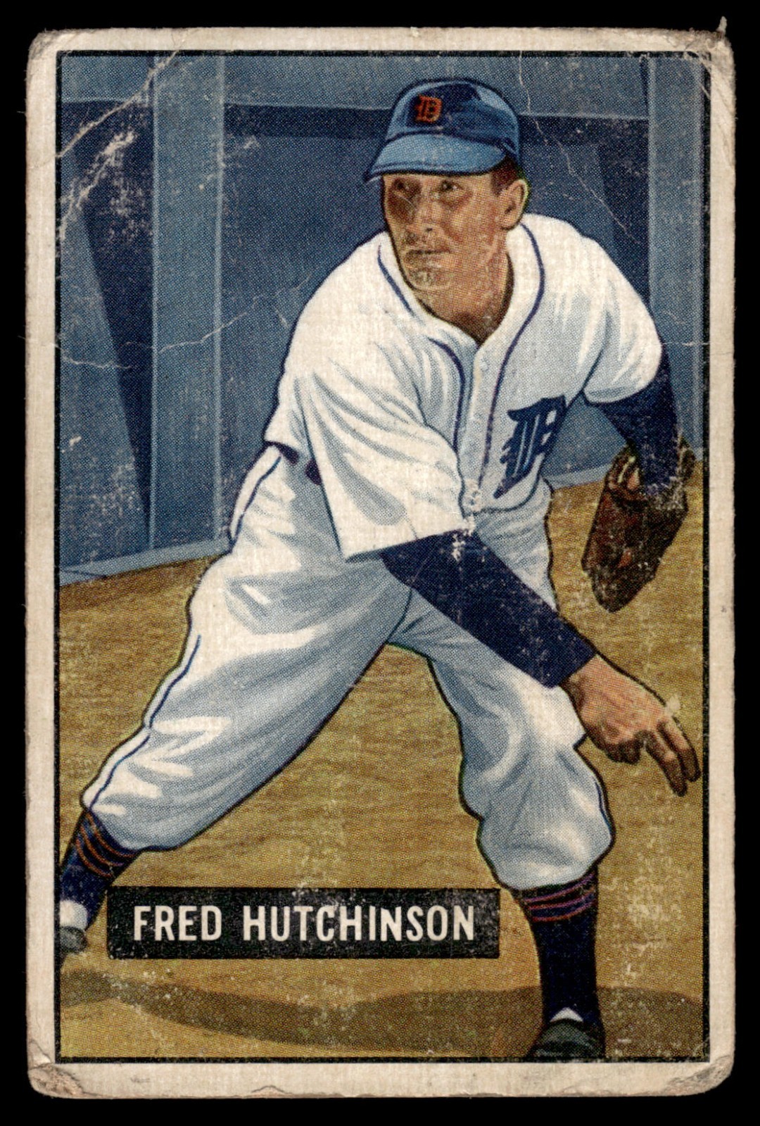 1951 Bowman #141 Fred Hutchinson Detroit Tigers Vintage Baseball Creased