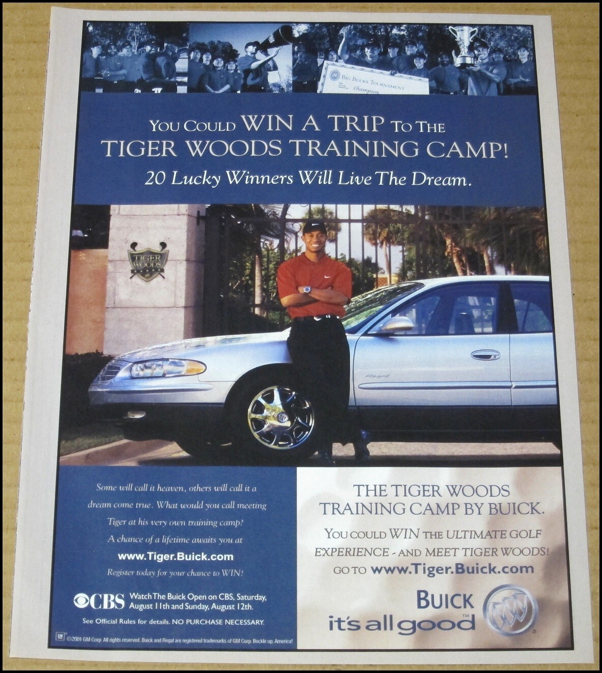2001 Tiger Woods Buick Print Ad Advertisement Golf PGA Tour Open Vintage