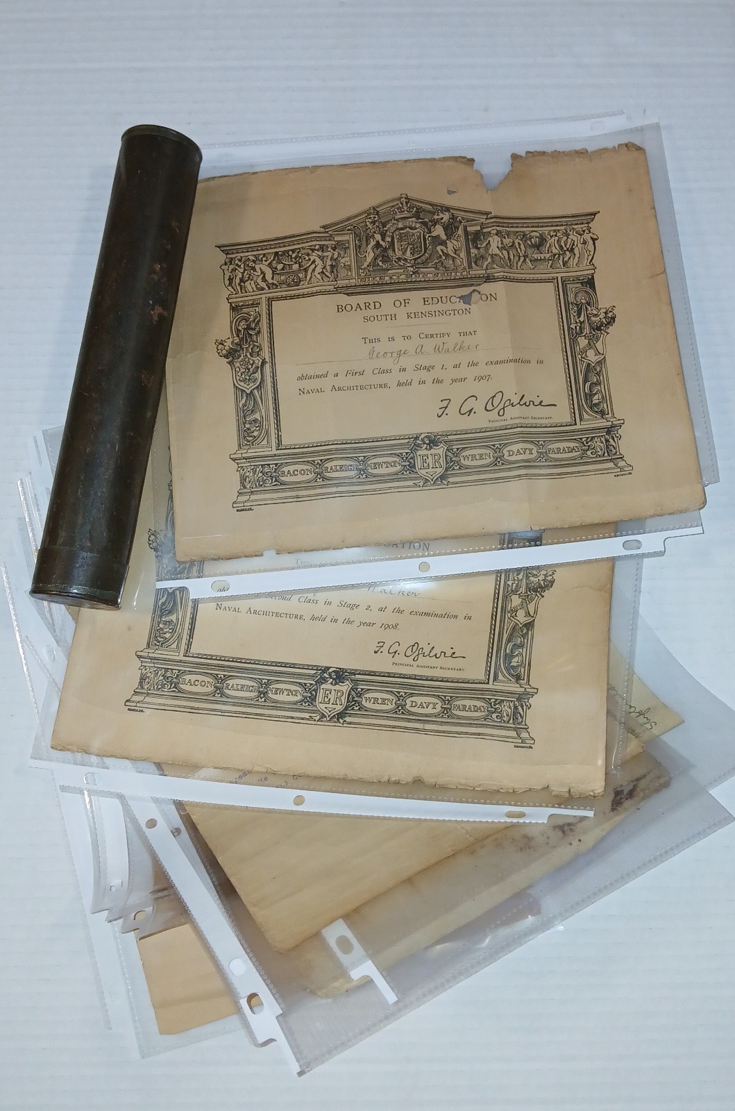 ANTIQUE SOUTH KENSINGTON LONDON NAVAL ARCHITECTURE GRADUATION CERTIFICATE & MORE