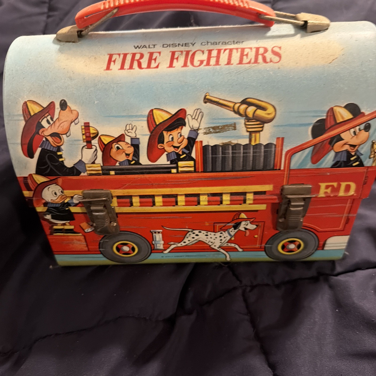 1969 Vintage Disney Fire Truck Lunchbox By Aladdin with thermos
