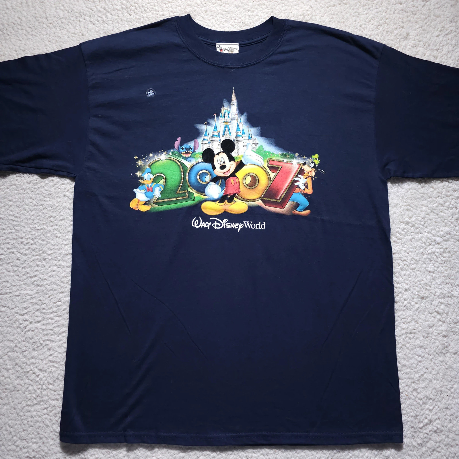 New Walt Disney World Mickey 2007 Graphic T-Shirt Men\'s XL Navy 100% Cotton