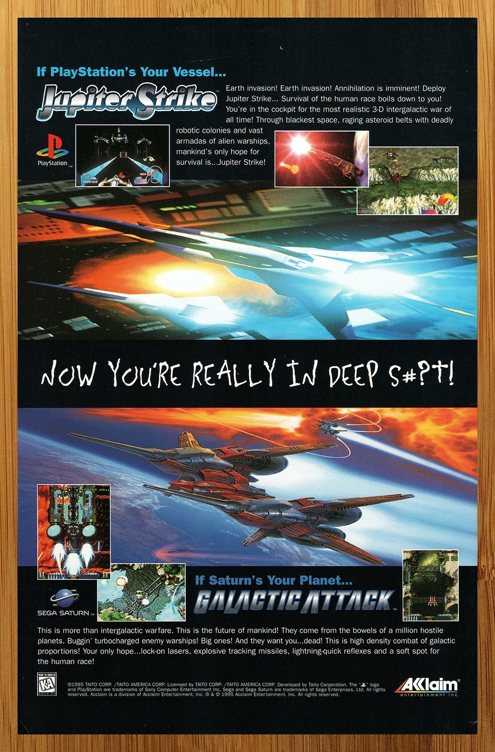 1995 Jupiter Strike/Galactic Attack Playstation PS1 Sega Saturn Print Ad/Poster