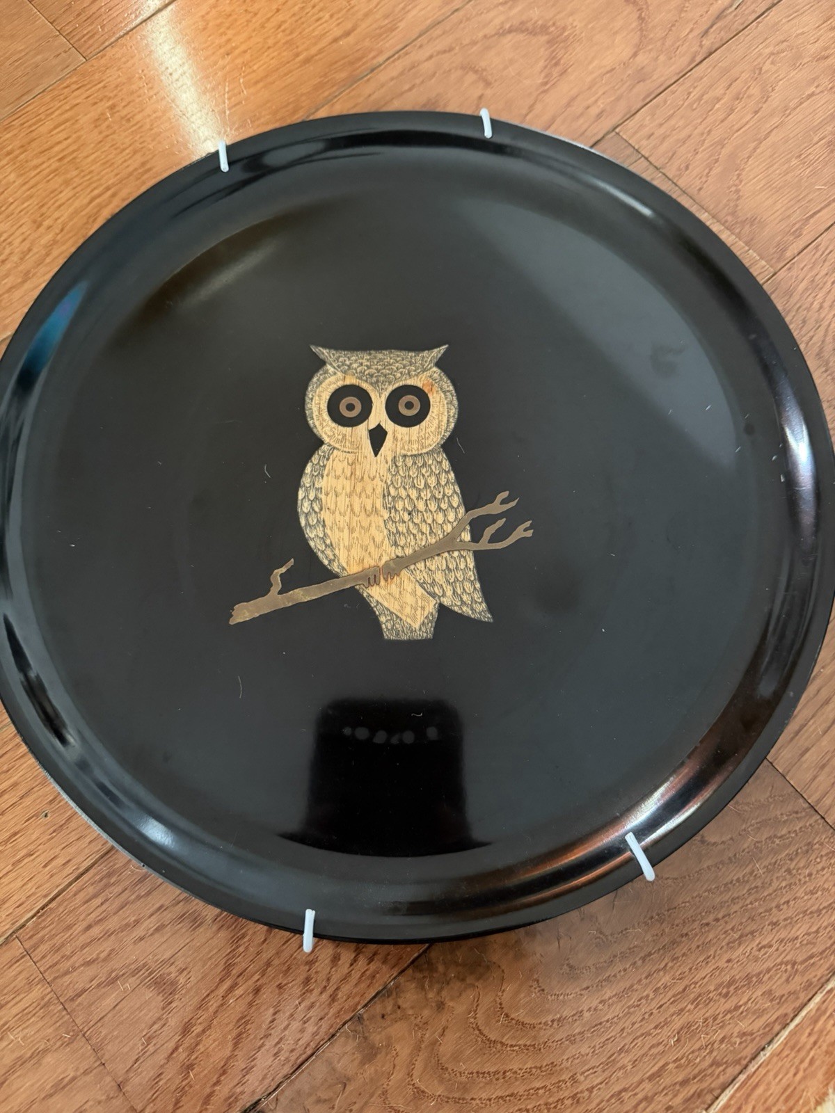 Vintage Couroc of Monterey Owl Round Tray 10.5” Hand Inlaid Design 1960’s