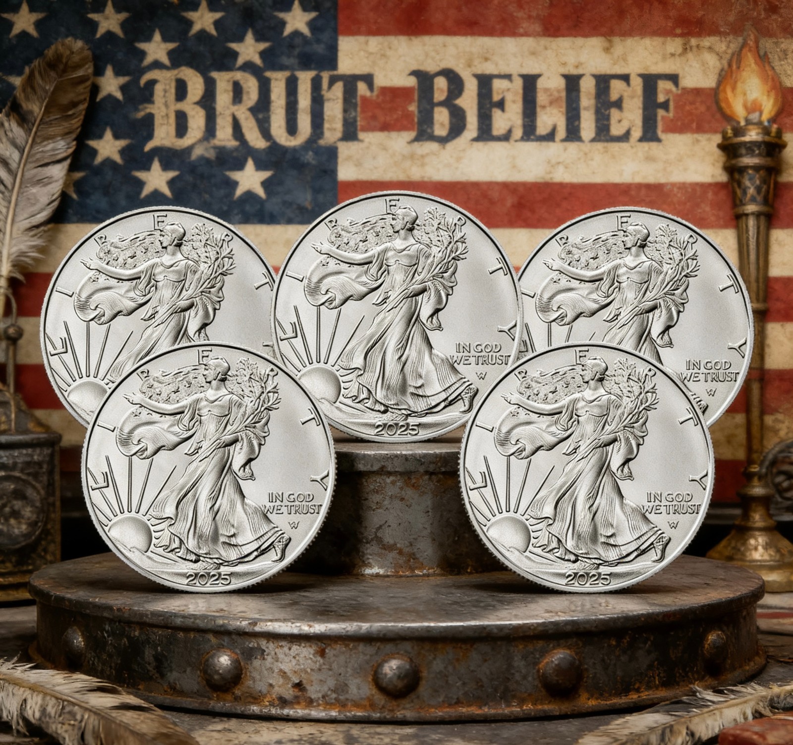 lOT OF 5 2025 ..999 American Eagle Silver-Round 1 oz Brilliant Uncirculated