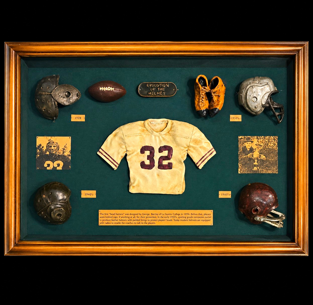 Vintage Evolution of the Helmet Football Shadow Box 1928-1960s 21x12 Display