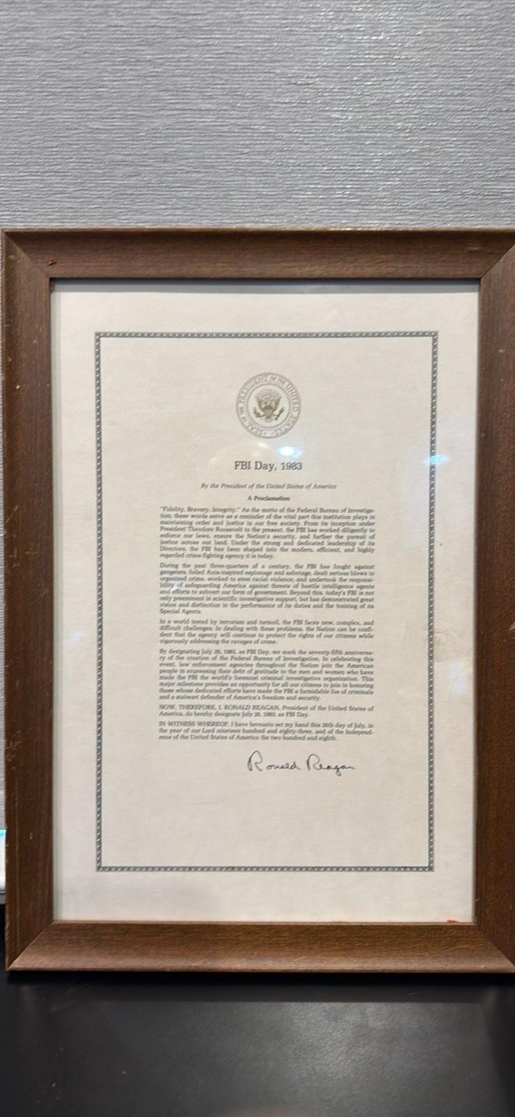 Very Rare authentic FBI Ronald Reagan 1983 Presidential Proclamation Document