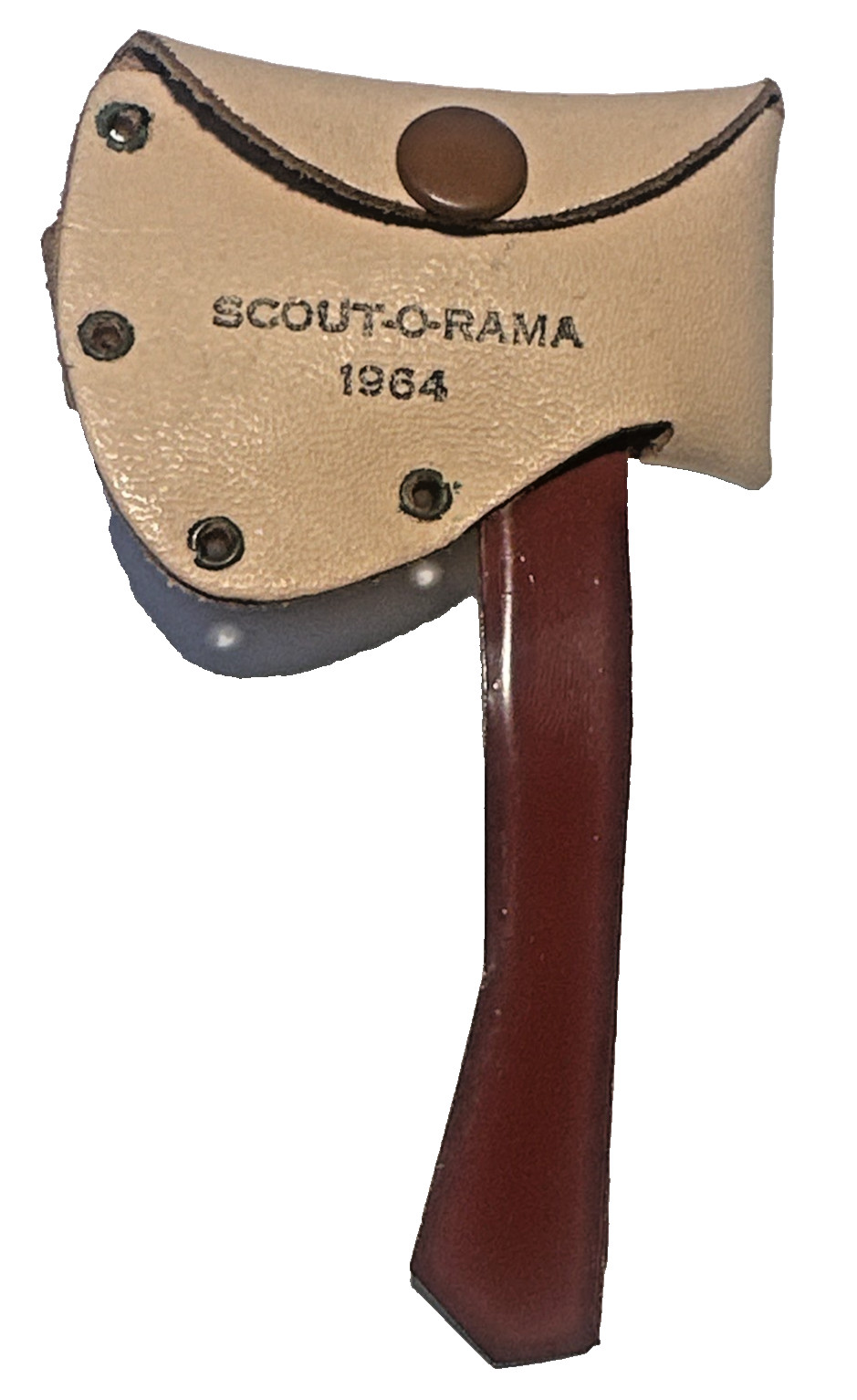MINT Vintage 1964 BSA Scout-O-Rama Mini Hatchet Leather Sheath Neckerchief Slide