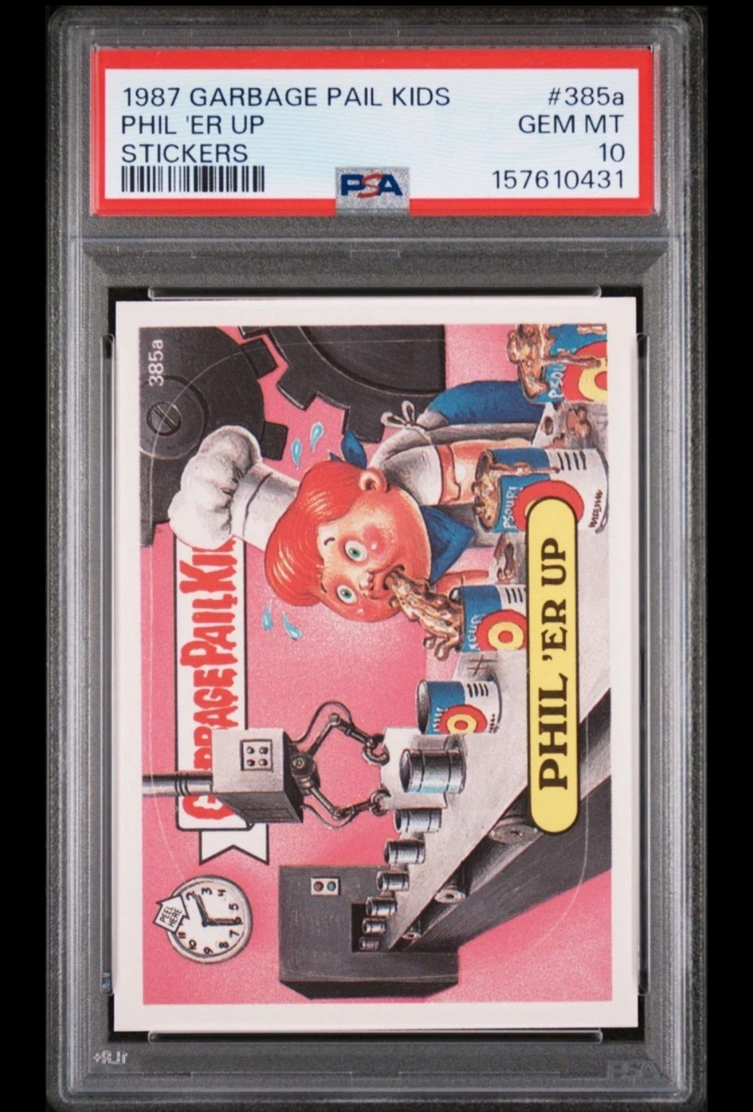 1987 TOPPS GARBAGE PAIL KIDS STICKERS #385a PHIL 'ER UP SERIES 7 PSA 10 GEM MINT