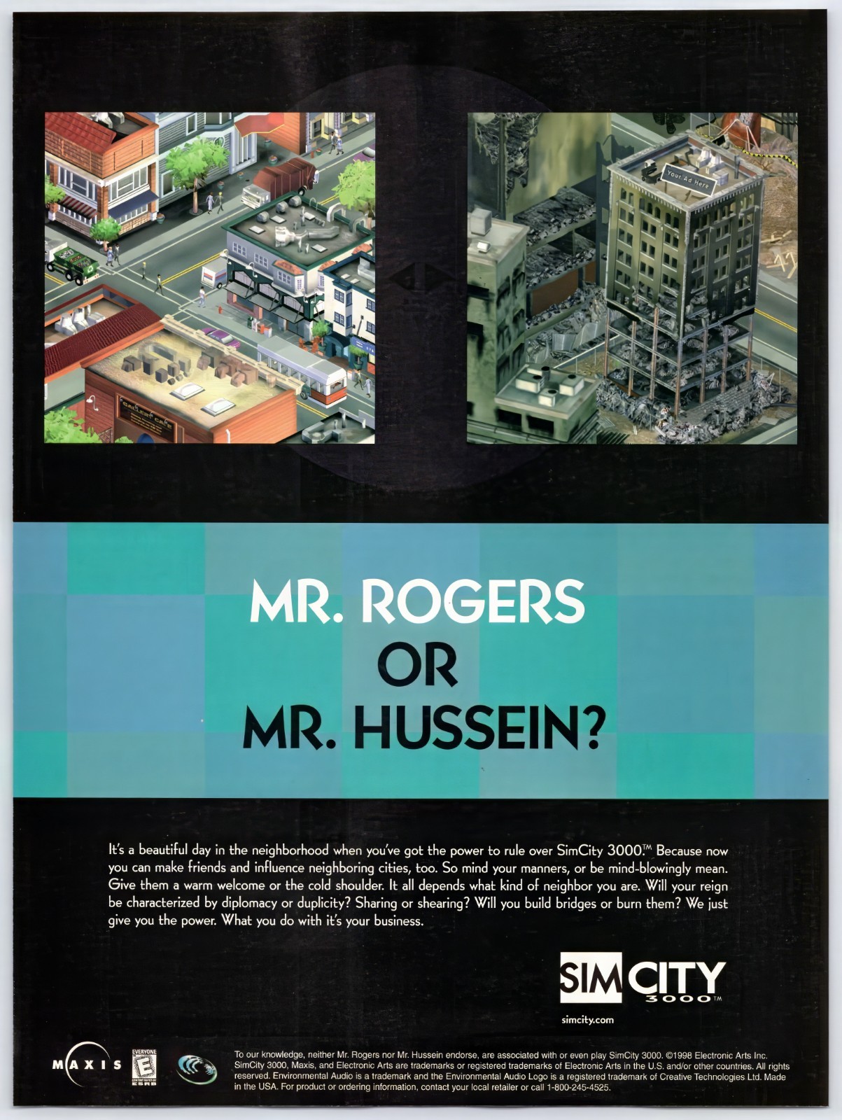 SimCity 3000 - PC Sim Game - Vintage Original Ad - Sim City Promo Art 1998
