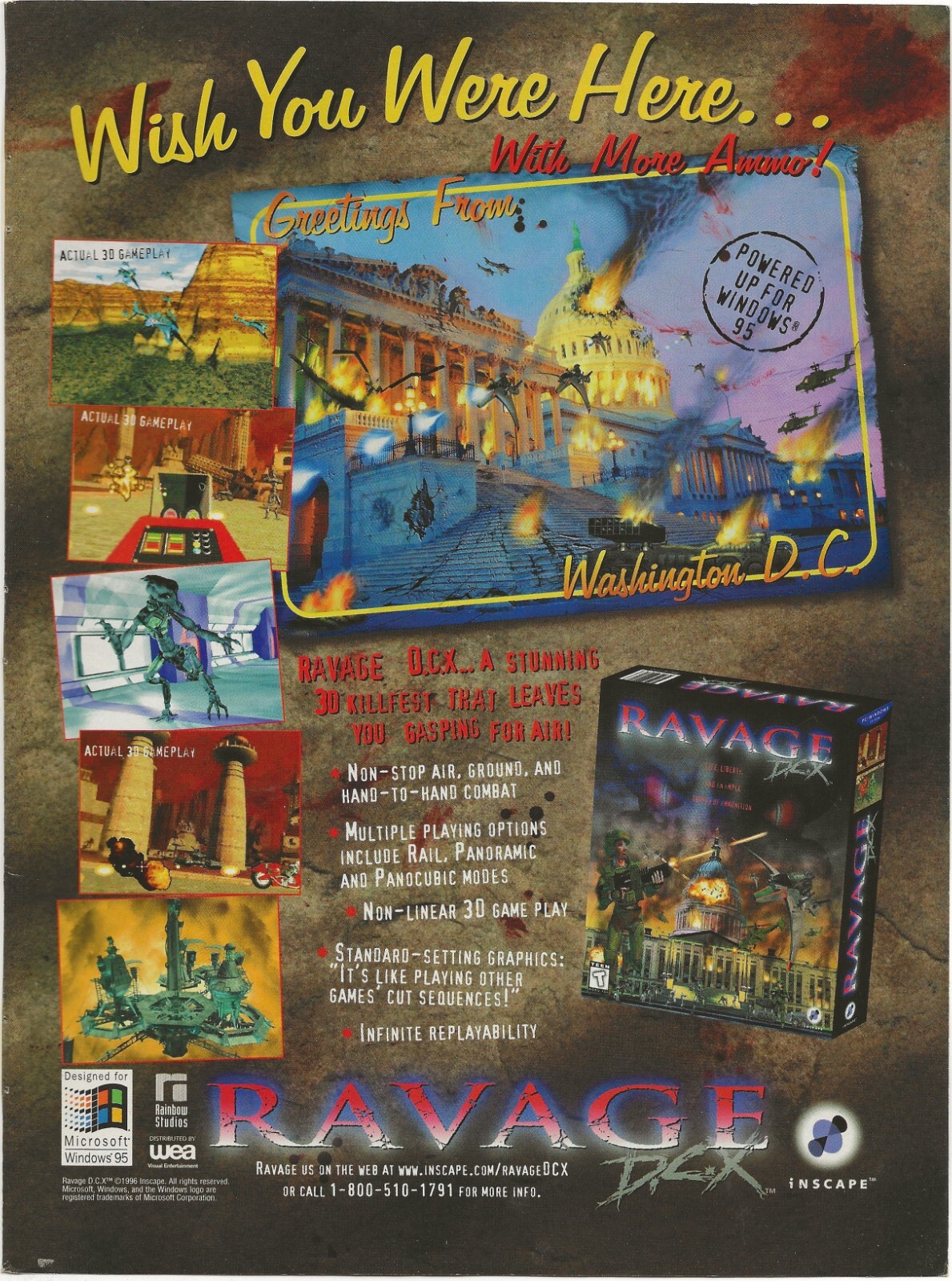 Vintage Print Ad Ravage D.C.X. 3D PC Game - Inscape - Dec 1996