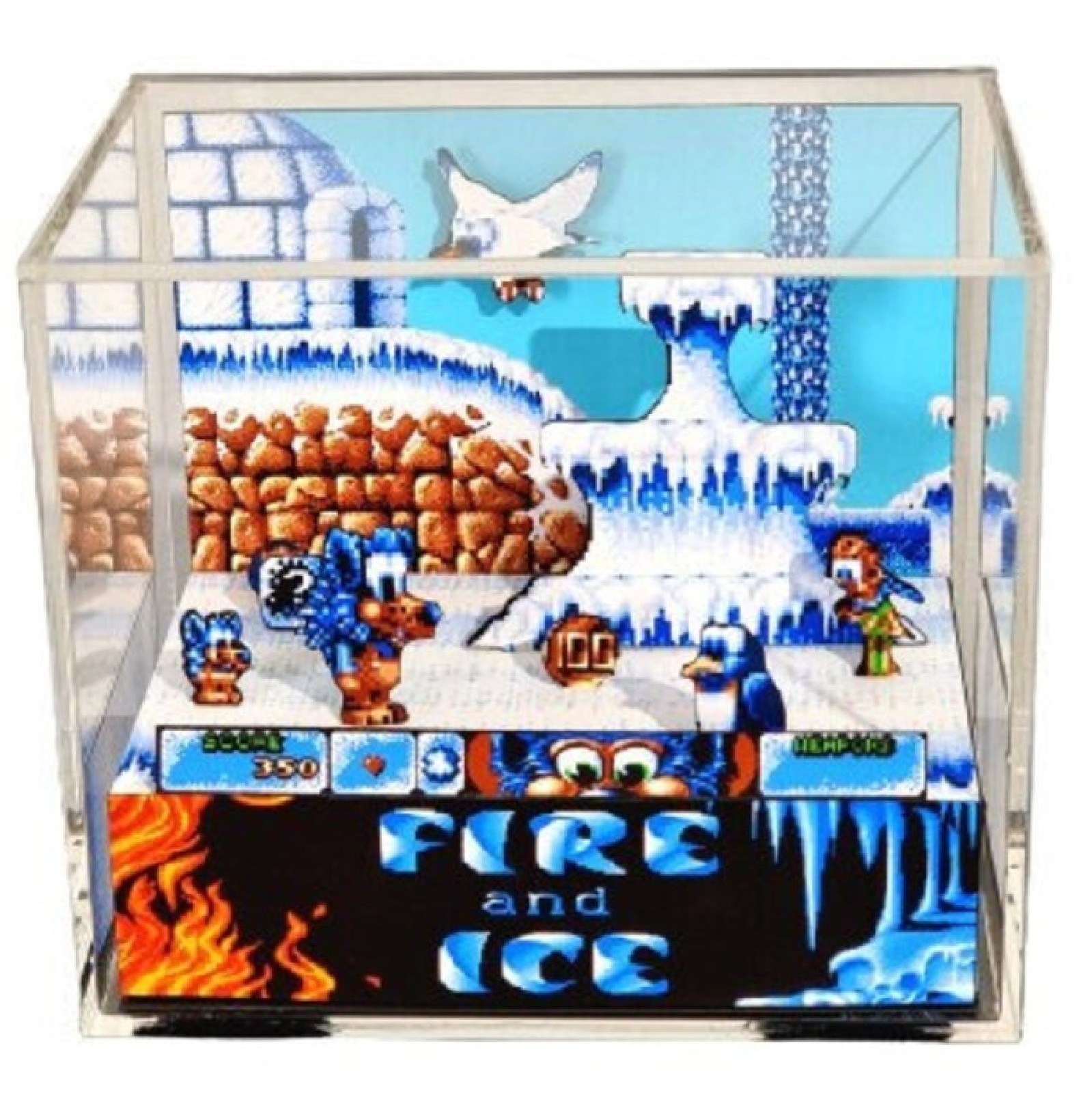 Fire and Ice Diorama Collectible Amiga Shadowbox PC DOS Display Retro Art Decor