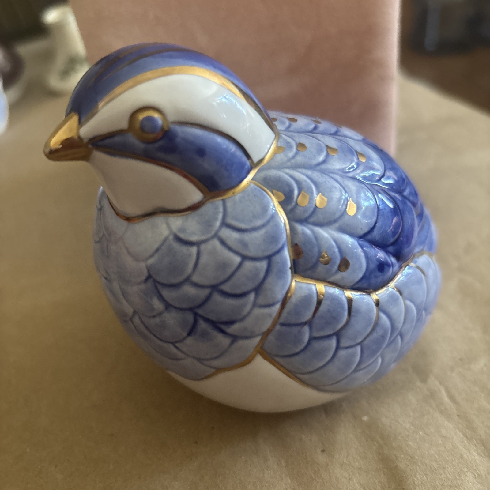 VTG 1986 ANDREA by SADEK Cobalt Blue Porcelain Quail Japan 7680
