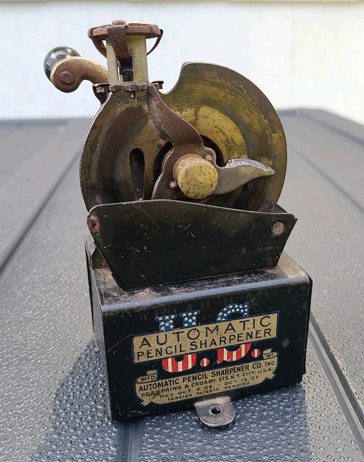 US Automatic Pencil Sharpener 1906 Antique W/original Drawer Label 