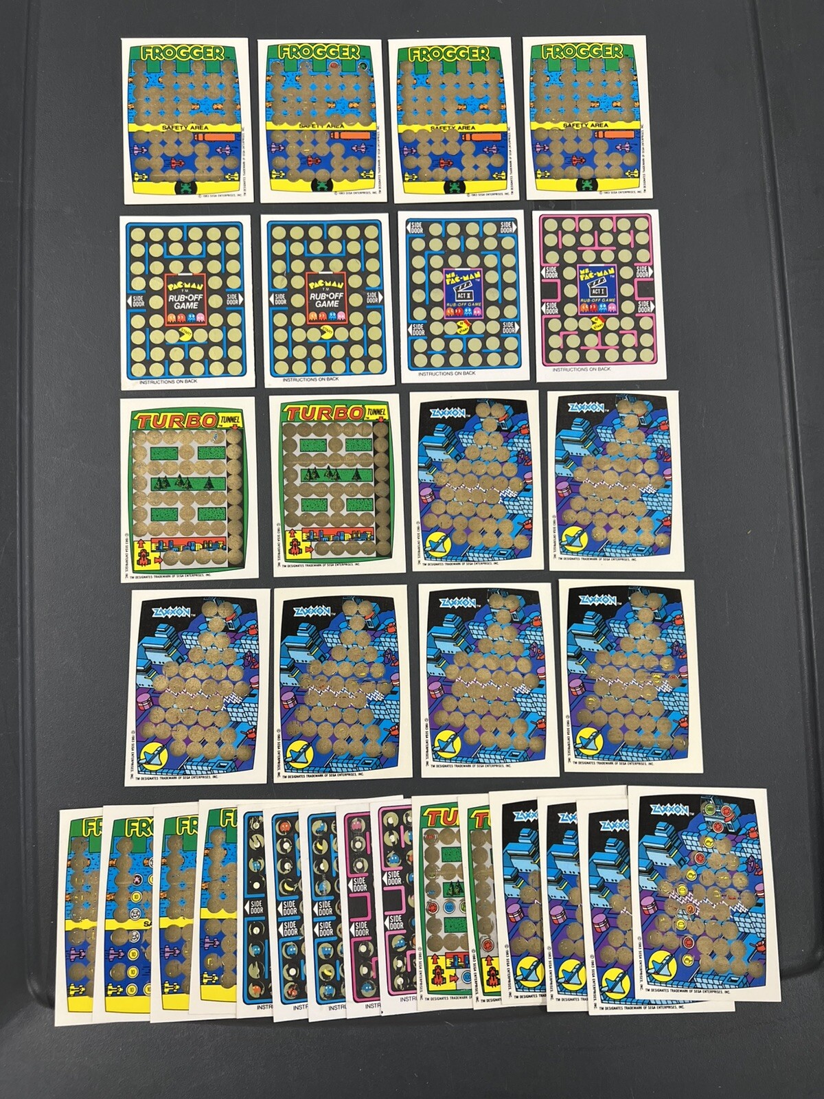Lot of 31: Topps & Fleer Pacman Frogger Zaxxon Rub Off - 16 Unscratched 15 Used