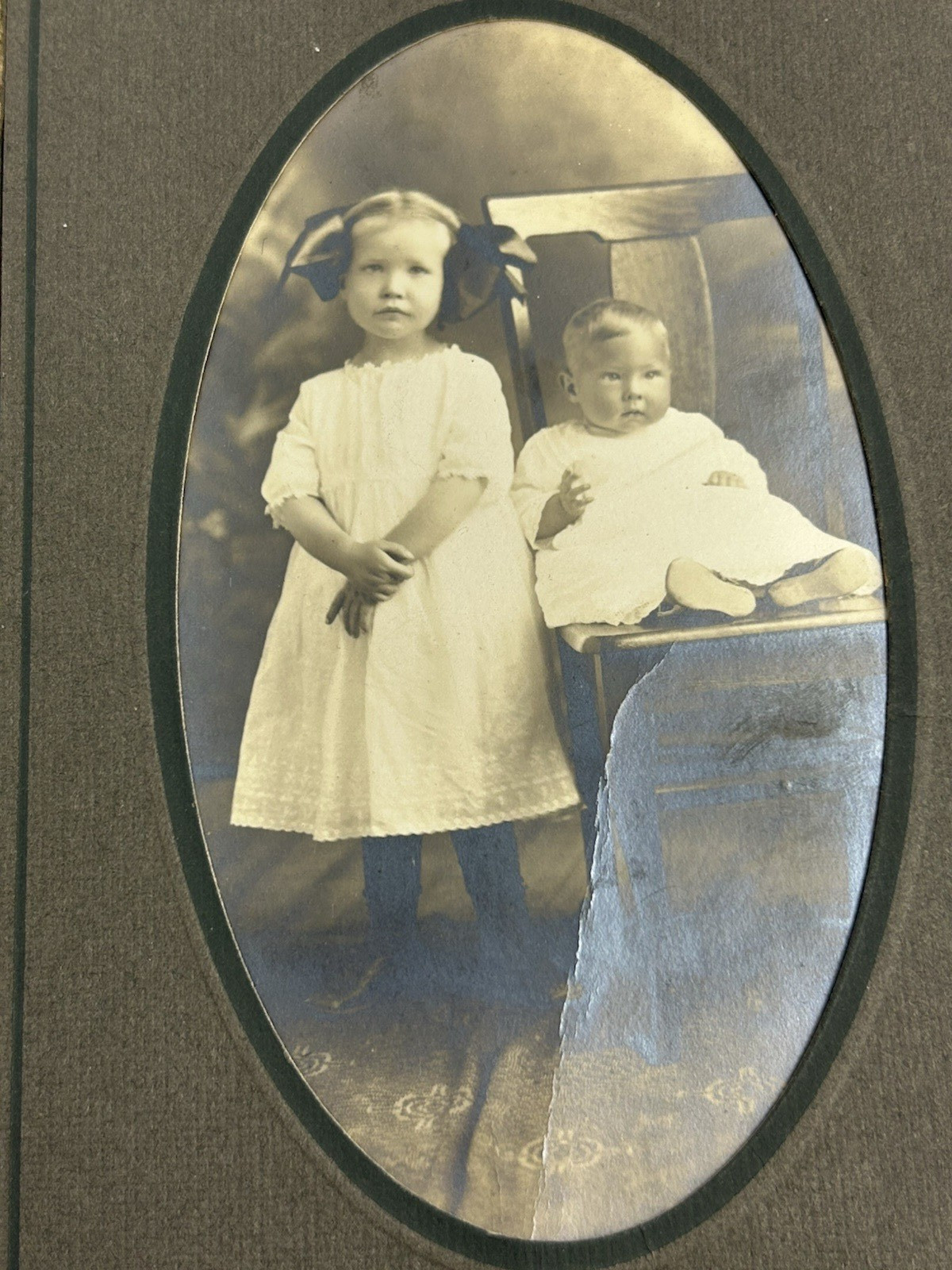 Antique Photograph Portrait Children Little Girl Baby Black & White Historical