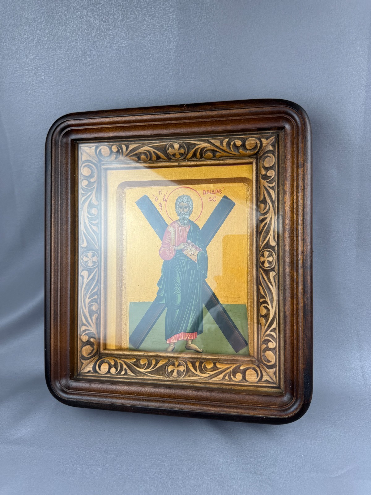 Saint Andrew the First-Called Orthodox Icon in Opening Wooden Kiot 26x30 cm