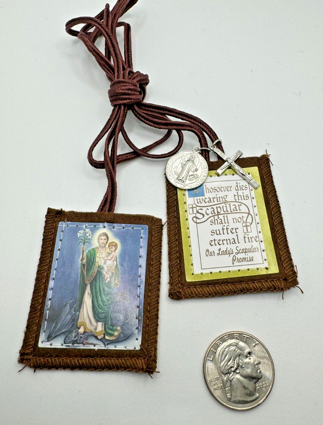 St. Joseph, Terror of Demons Scapular with St. Benedict and crucifix medals