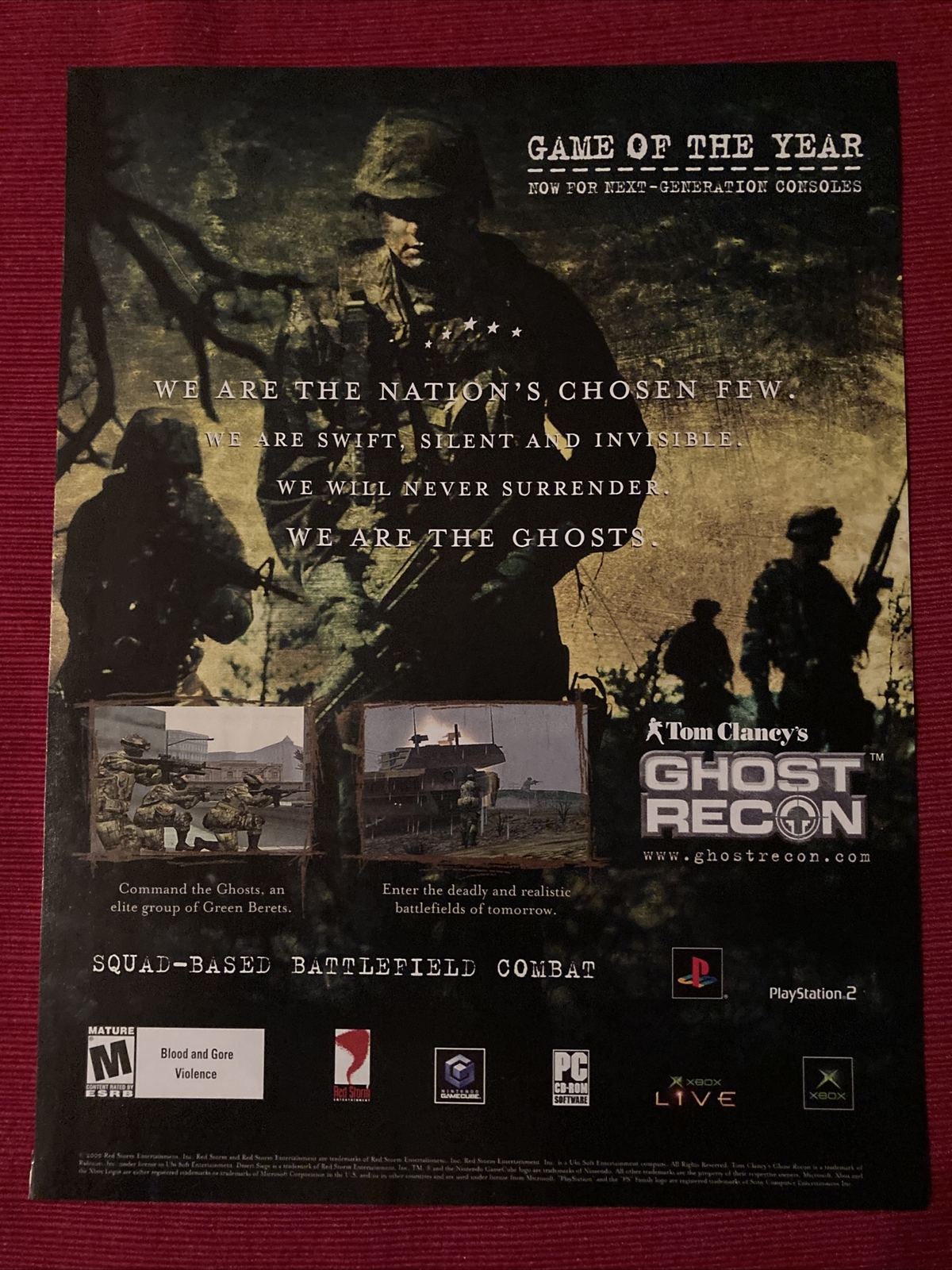 Tom Clancey’s Ghost Recon Play station Xbox 2004 Print Ad - Great to Frame
