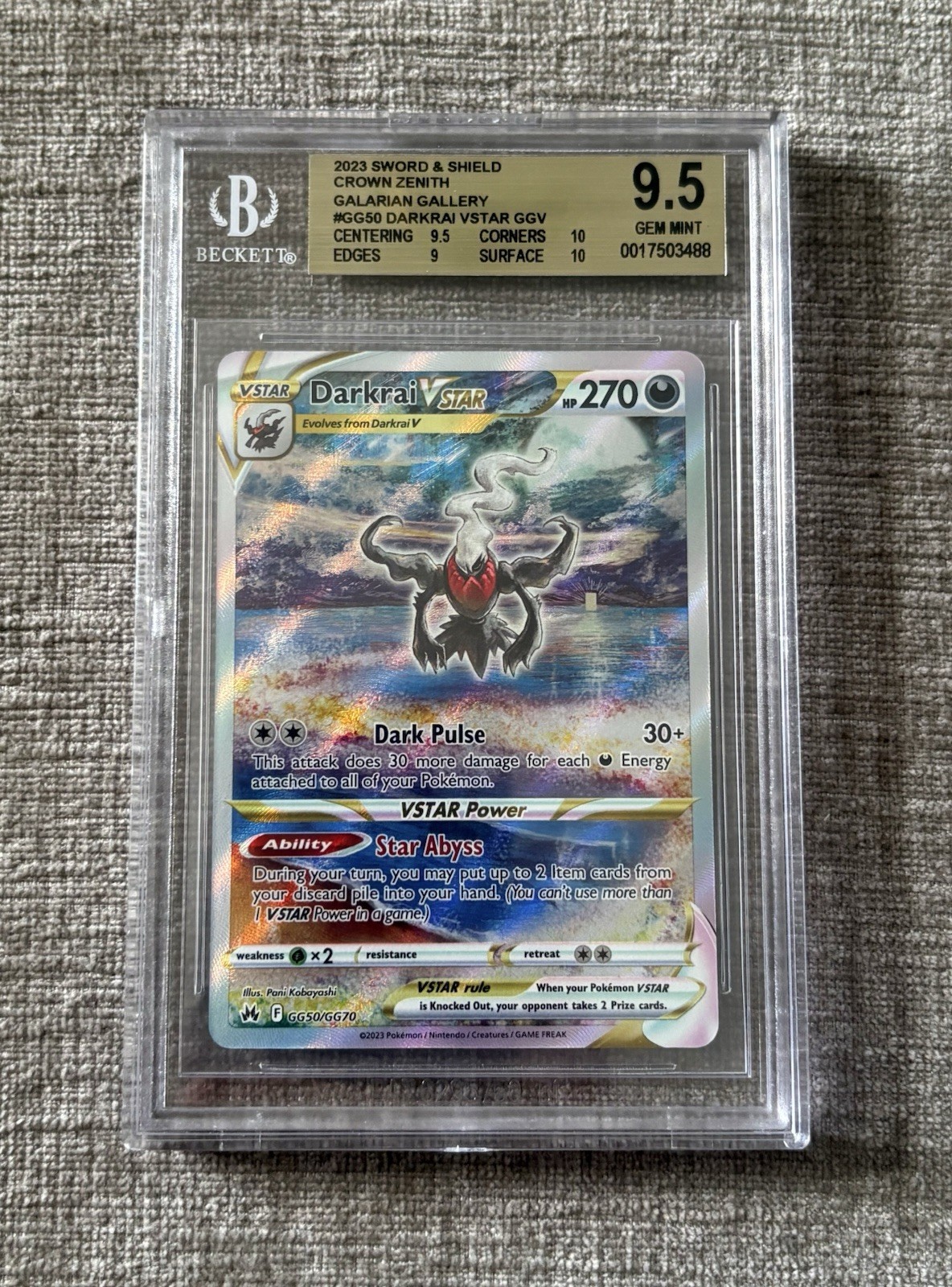 2023 Sword & Shield Crown Zenith Galarian Gallery Darkrai VStar BGS 9.5