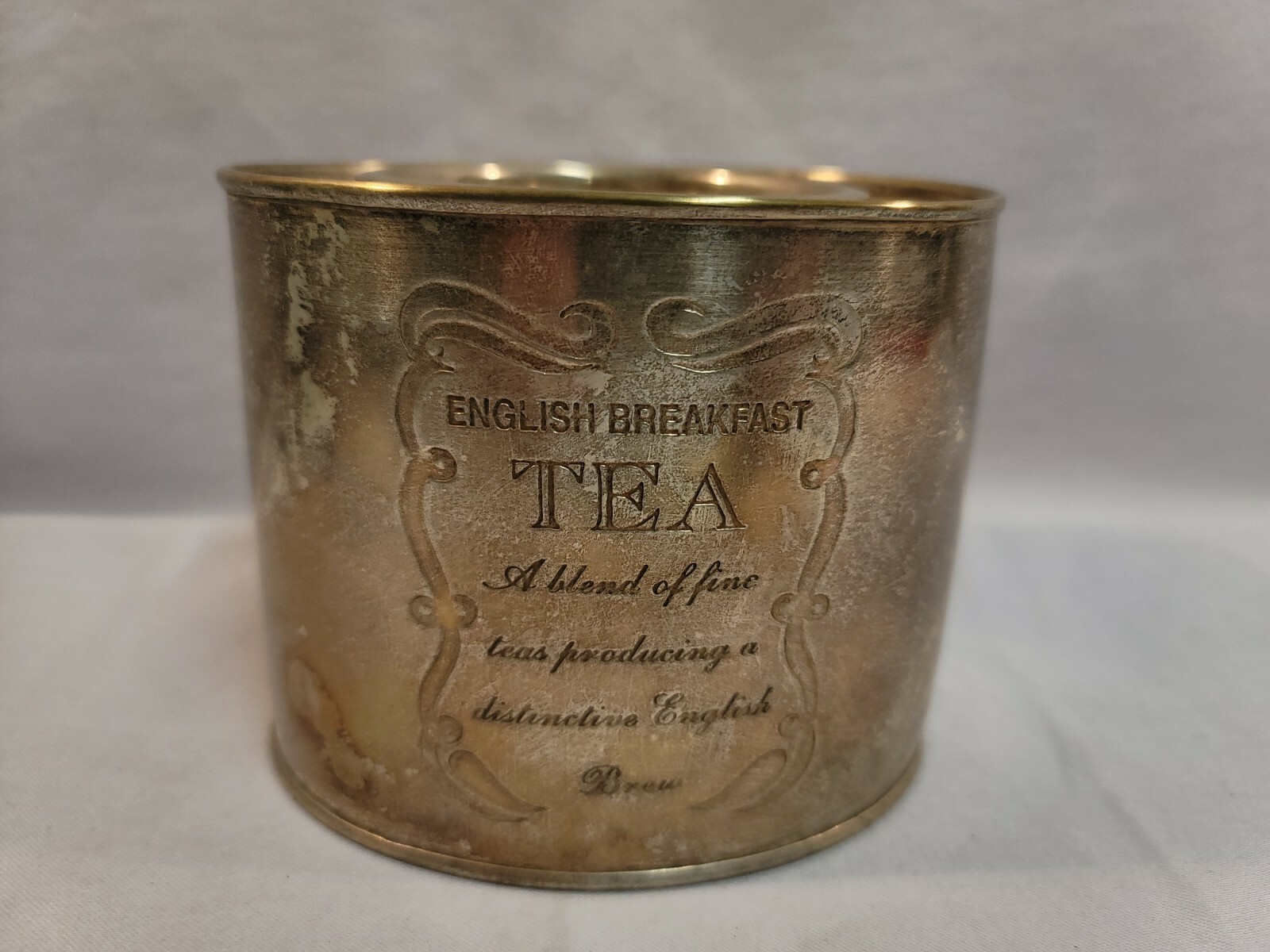English Breakfast Tea Tin Container Silver Plated