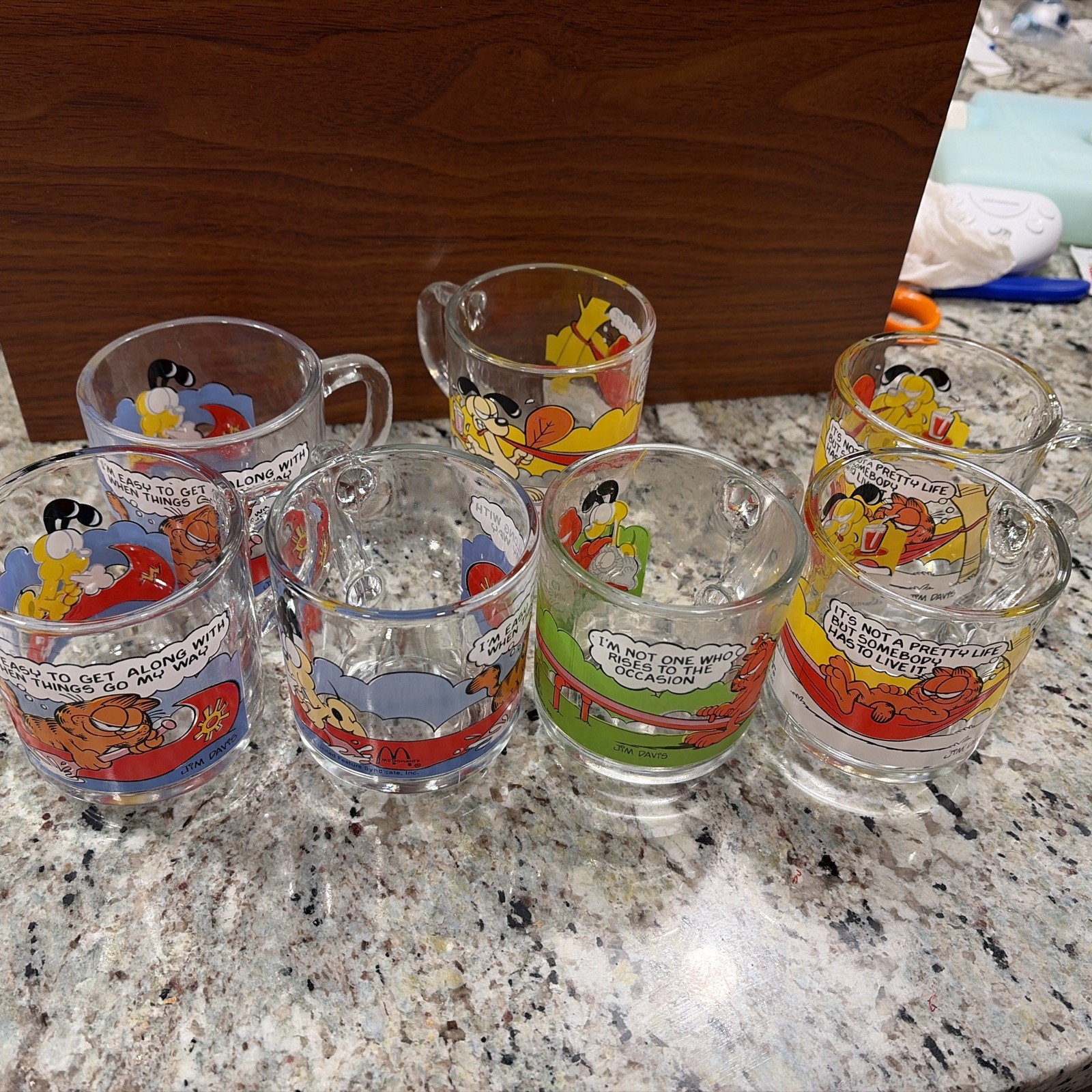 7 Vintage McDonalds Garfield Mugs dated 1978 by Jim Davis. Excellent Condition