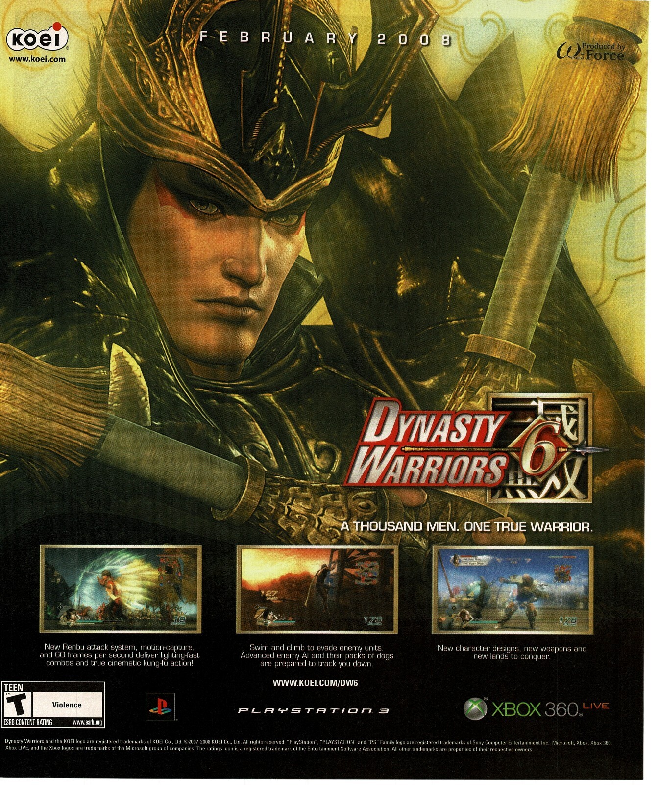 2008 Dynasty Warriors 6 Video Game Vintage Print Ad Koei